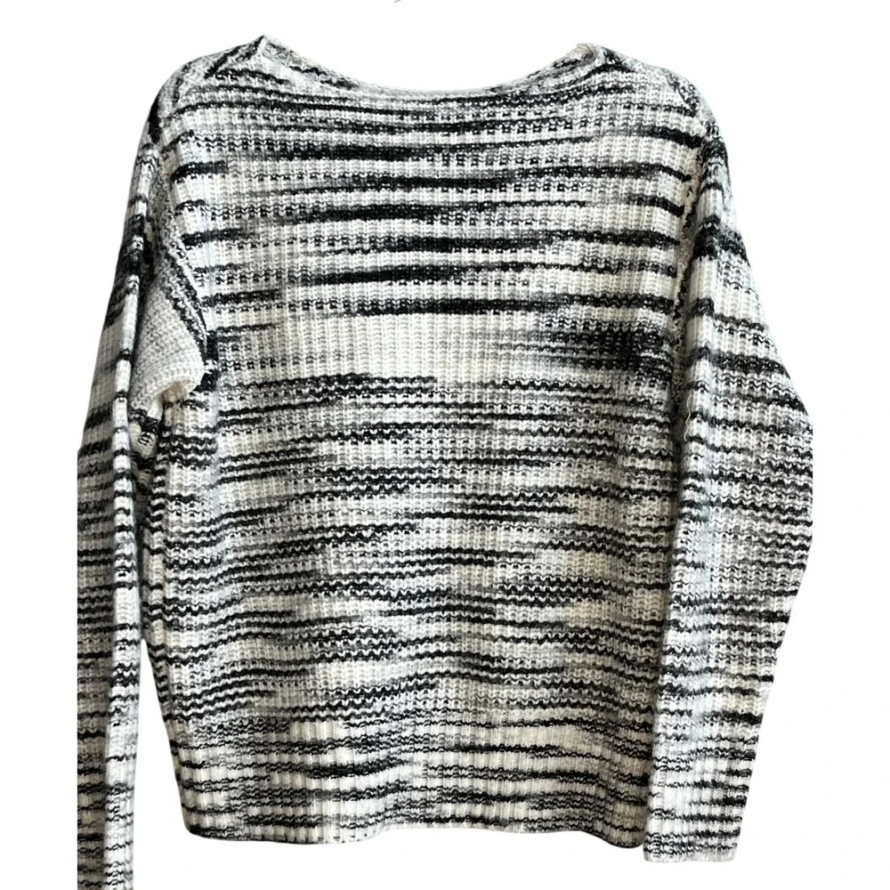 Farmers Market Womens Large Black White‎ Striped Chunky Knit Sweater L wool mix